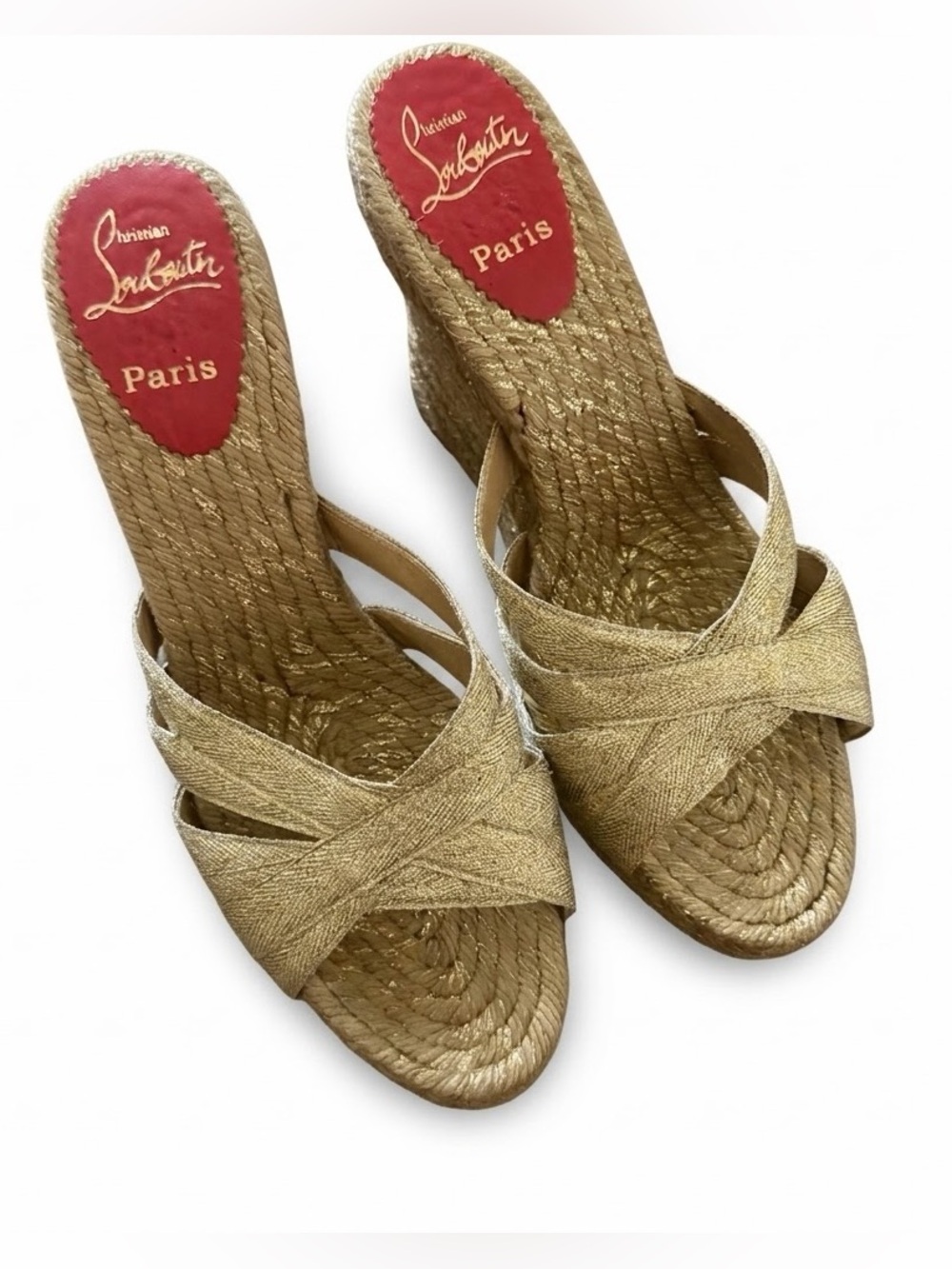 Christian Louboutin Cataribbon Gold Rope Espadrille Wedges SIZE 41